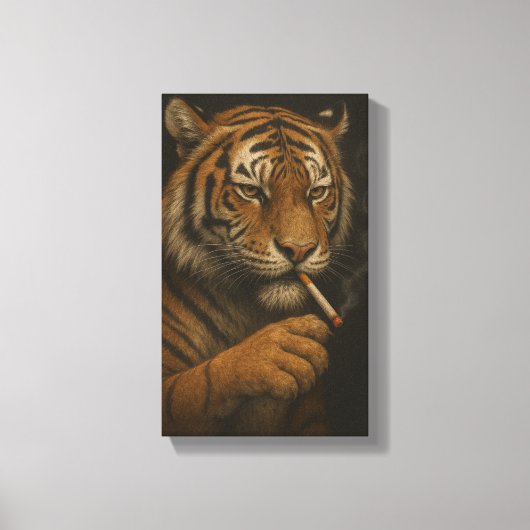 Coole Tijger met een Sigaret Canvas Afdruk (Voorkant)