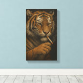 Coole Tijger met een Sigaret Canvas Afdruk (Insitu (Houten vloer))