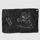 Coole Tijger Zwarte Marmeren Achtergrond Monogram Golfhanddoek (Horizontaal)