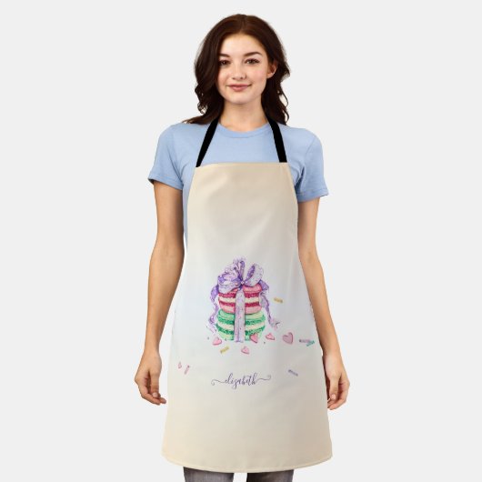 Coole trendy waterverf macarons schort (Gedragen)