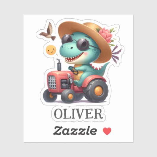 Coole Trex Dinosaur Boer Bestuurt Rode Tractor Sticker (Vel)