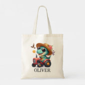 Coole Trex Dinosaur Boer Bestuurt Rode Tractor  Tote Bag (Achterkant)