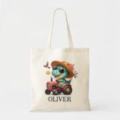 Coole Trex Dinosaur Boer Bestuurt Rode Tractor  Tote Bag (Voorkant)