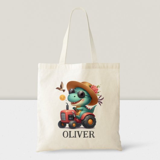 Coole Trex Dinosaur Boer Bestuurt Rode Tractor  Tote Bag