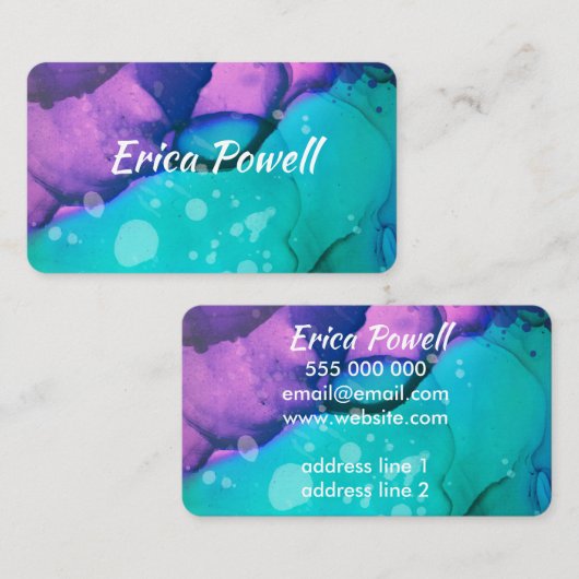 coole turkooise en paarse moderne waterverf visitekaartje (Voorkant / Achterkant)