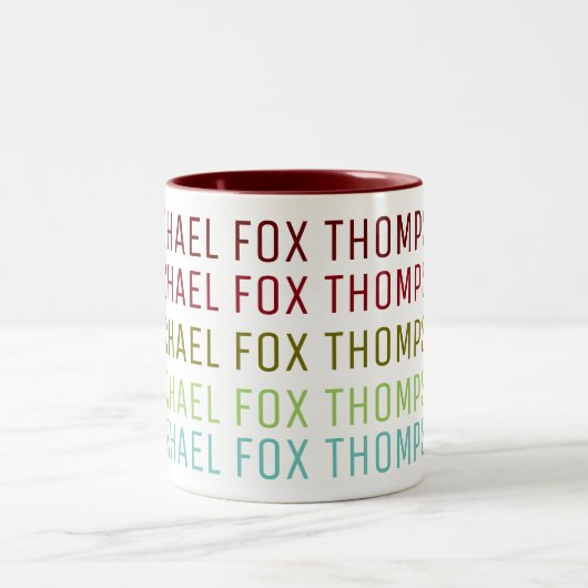 coole typografie-mok met aangepaste kleurnaam tweekleurige koffiemok (Center)