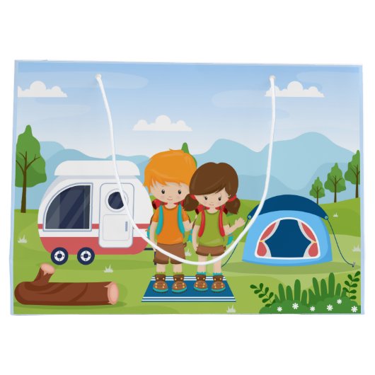 coole unisex kinder camping party voegt naam toe groot cadeauzakje (Achterkant)