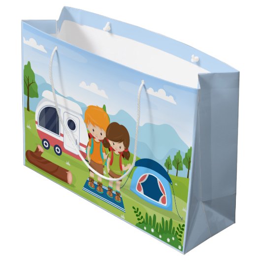 coole unisex kinder camping party voegt naam toe groot cadeauzakje (Achterkant Gekanteld)
