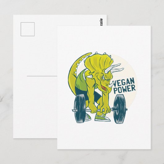 COOLE VEGAN Triceratops Dinosaur Gewichtheffen Briefkaart (Voorkant / Achterkant)