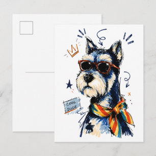 Coole vent Schnauzer hond met zonnebril Briefkaart