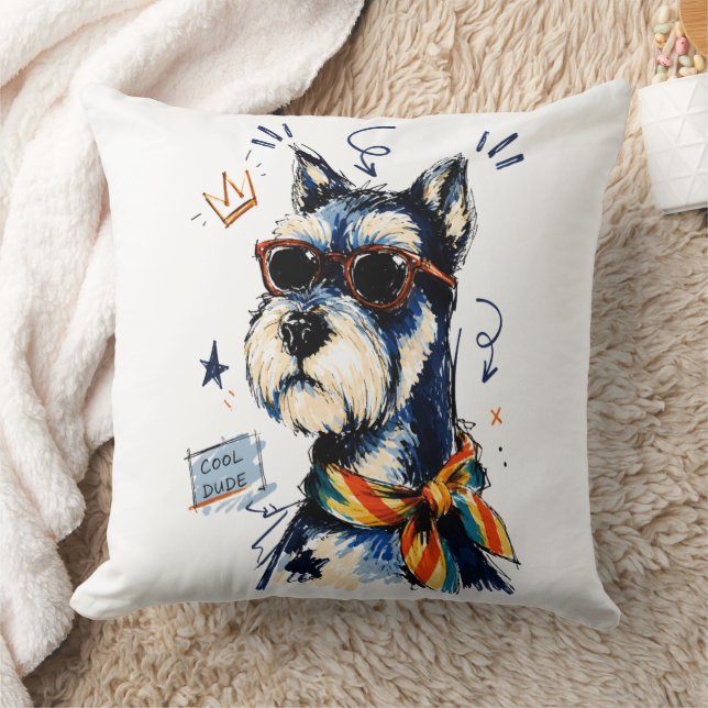 Coole vent Schnauzer hond met zonnebril Kussen (Deken)