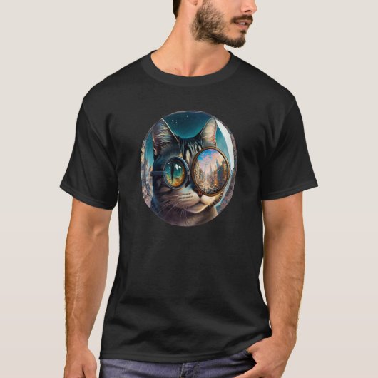 Coole Vergrootglas Kat Retro Elektro Grappige Cute T-shirt (Voorkant)