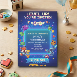 Coole videogames 6de verjaardagsfeestje kaart