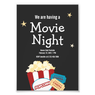 Coole vintage filmavond popcorn uitnodiging foto afdruk