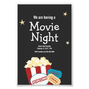 Coole vintage filmnacht Popcorn uitnodiging Foto Afdruk