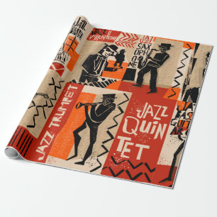 coole vintage van jazz band poster met trompetspel cadeaupapier