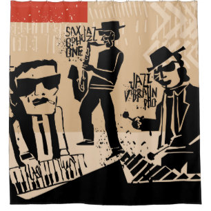 coole vintage van jazz band poster met trompetspel douchegordijn