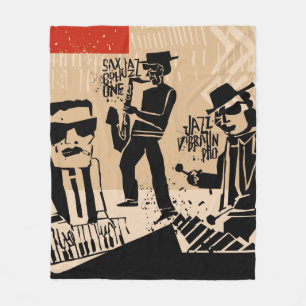 coole vintage van jazz band poster met trompetspel fleece deken