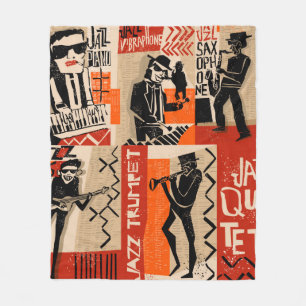 coole vintage van jazz band poster met trompetspel fleece deken