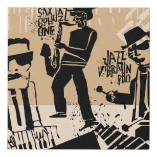 coole vintage van jazz band poster met trompetspel imitatie canvas print