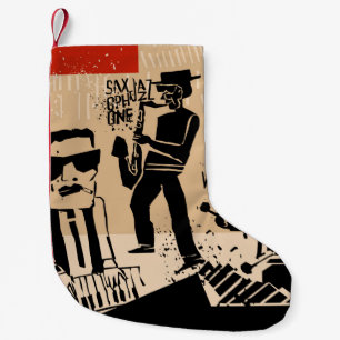 coole vintage van jazz band poster met trompetspel kleine kerstsok