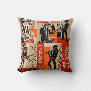 coole vintage van jazz band poster met trompetspel kussen