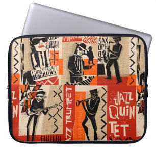 coole vintage van jazz band poster met trompetspel laptop sleeve