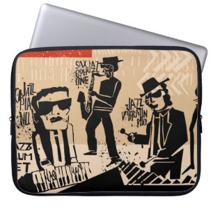 coole vintage van jazz band poster met trompetspel laptop sleeve