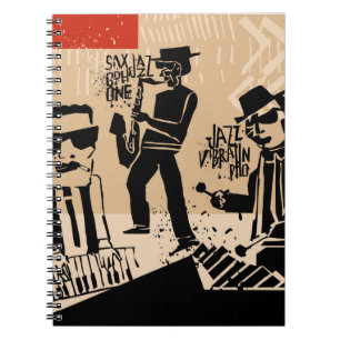 coole vintage van jazz band poster met trompetspel notitieboek