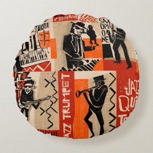 coole vintage van jazz band poster met trompetspel rond kussen