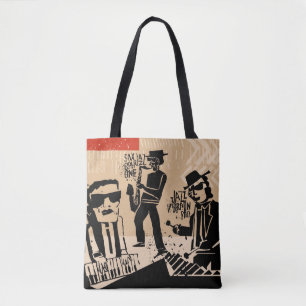 coole vintage van jazz band poster met trompetspel tote bag