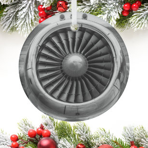 Coole vliegtuigmotor foto, Kerstmis Luchtvaart Glas Ornament