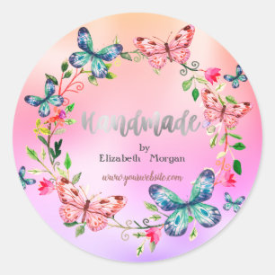 Coole Vlinders,Bloemen,Holografisch,Handgemaakt Ronde Sticker