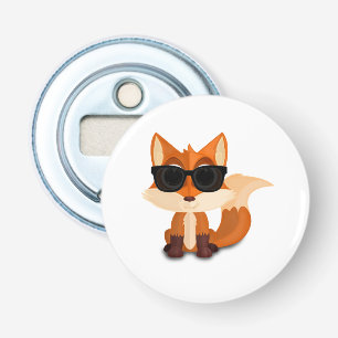Coole Vos Draagt Zonnebril Schattig Cartoon Dier Button Flesopener