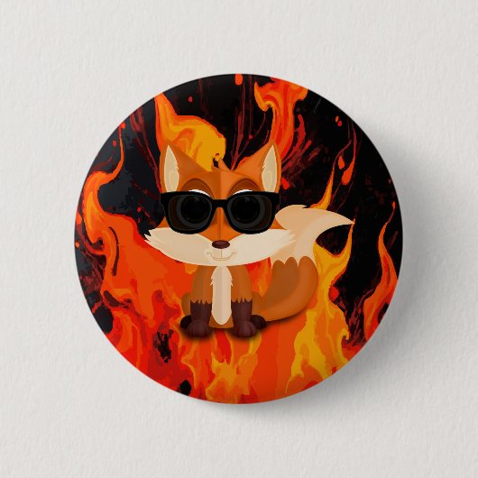 Coole Vos met Zonnebril Vuur Verf Ronde Button 5,7 Cm (Voorkant)