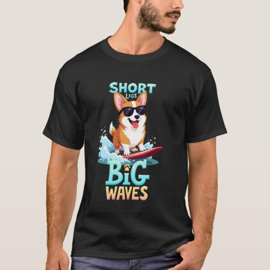 Coole Welsh Corgi Surfende Hond T-shirt (Voorkant)