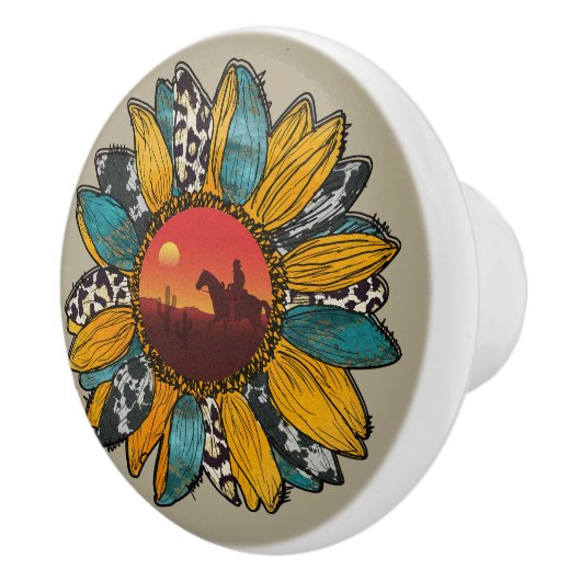 coole Westerne zonnebloempauze Keramische Knop (Rechts)