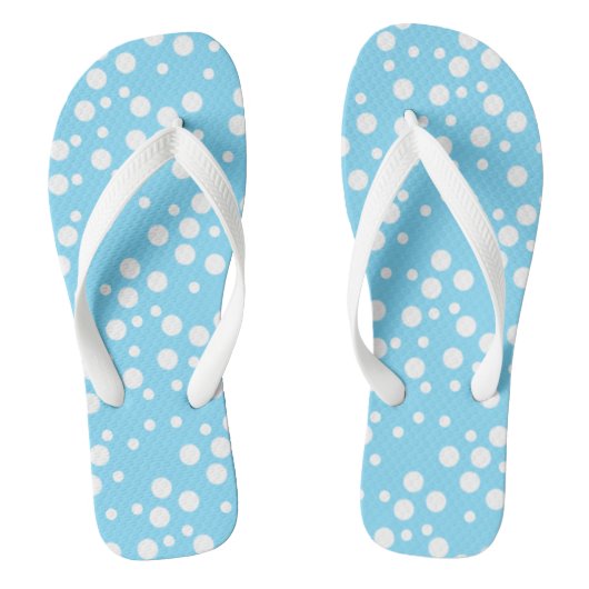 Coole witte polka stippen lichte blauwe flip flops (Voetbed)
