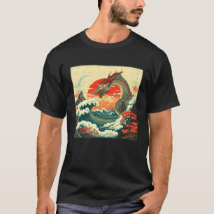 Coole Zee Draak Illustratie Oceaan Golven Zonsonde T-shirt