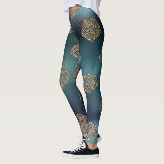 coole zeekleurde glitter blauwe goudschelp unicorn leggings (Links)