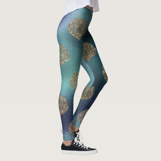 coole zeekleurde glitter blauwe goudschelp unicorn leggings (Rechts)