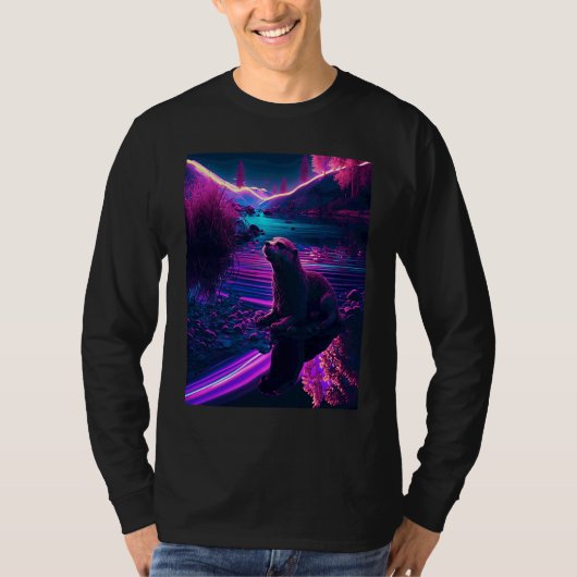 Coole Zeeotter Synthwave Zwervende Otter T-shirt (Voorkant)