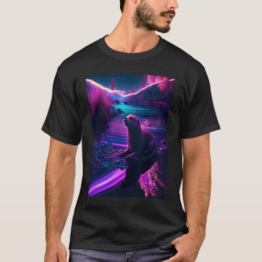 Coole Zeeotter Synthwave Zwervende Otter T-shirt (Voorkant)