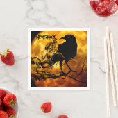 Coole Zwarde Raaf Kraai Oranje Maan Halloween Fees Servet (Insitu)