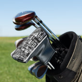 coole zwart-witte typografie (naampatroon) golfheadcover (Insitu)