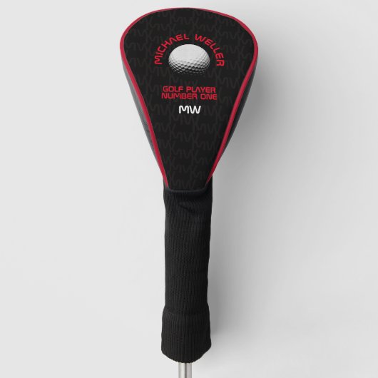coole zwarte golf headcover met zijn naam (Voorkant)