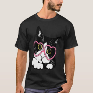 Coole Zwarte Kat Kitten Rode Hart Bril Gelukkig va T-shirt