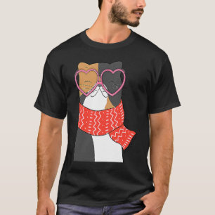 Coole Zwarte Kat Kitten Rode Hart Bril Gelukkig va T-shirt
