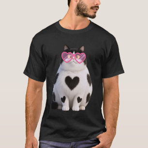 Coole Zwarte Kat Kitten Rode Hart Bril V-Dag Vale T-shirt