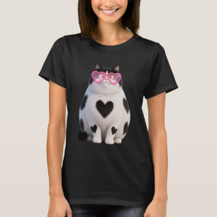 Coole Zwarte Kat Kitten Rode Hart Bril V-Dag Vale T-shirt